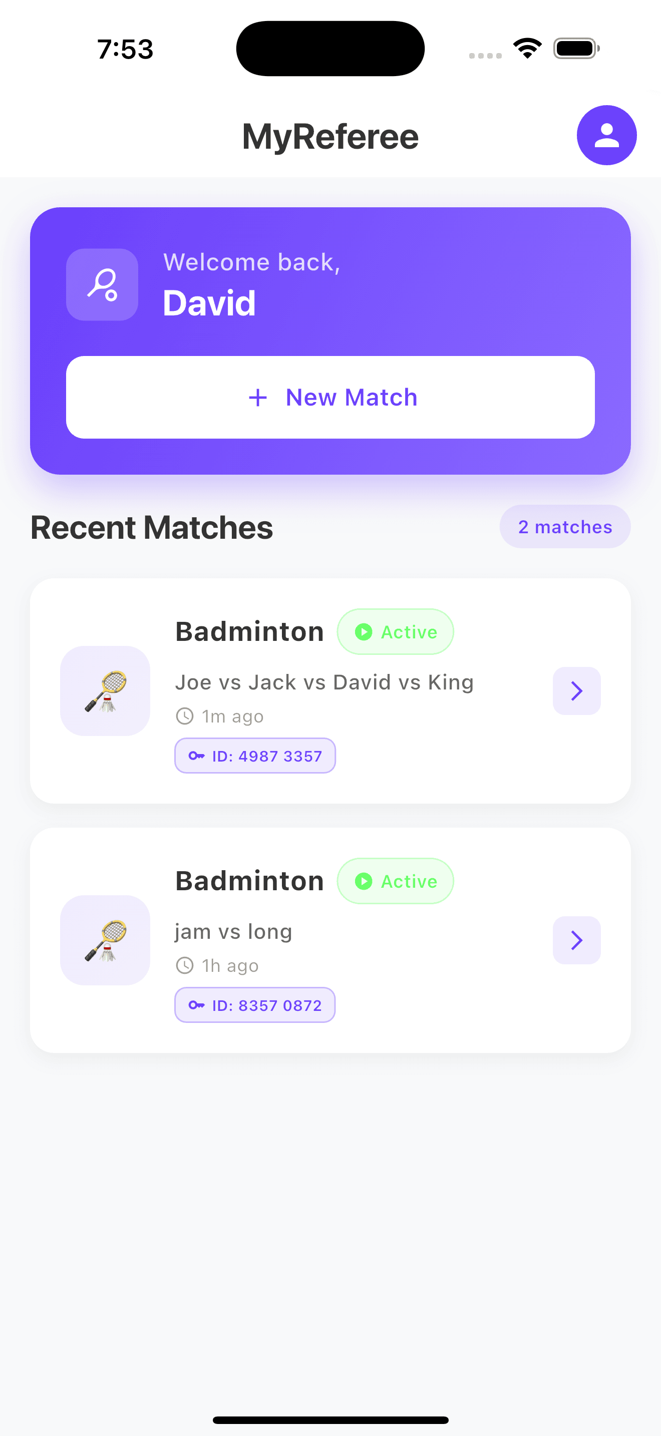 MyReferee App Interface